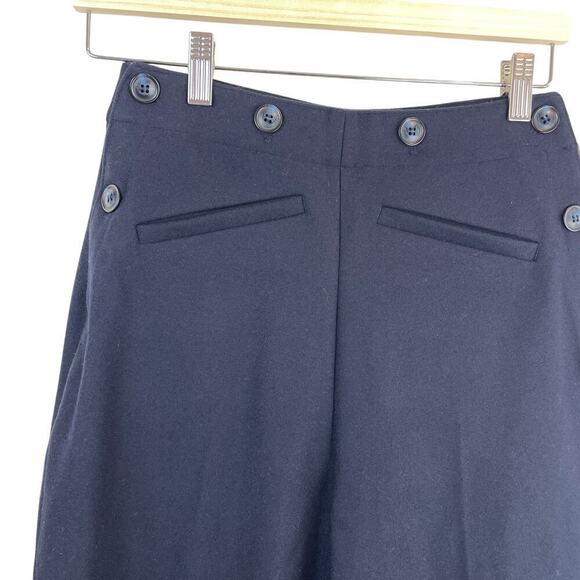 NWT Doen Glenne Wool Blend Button Detail High Rise Wide Leg Pants Deep Navy Sz 4 - Picture 4 of 10